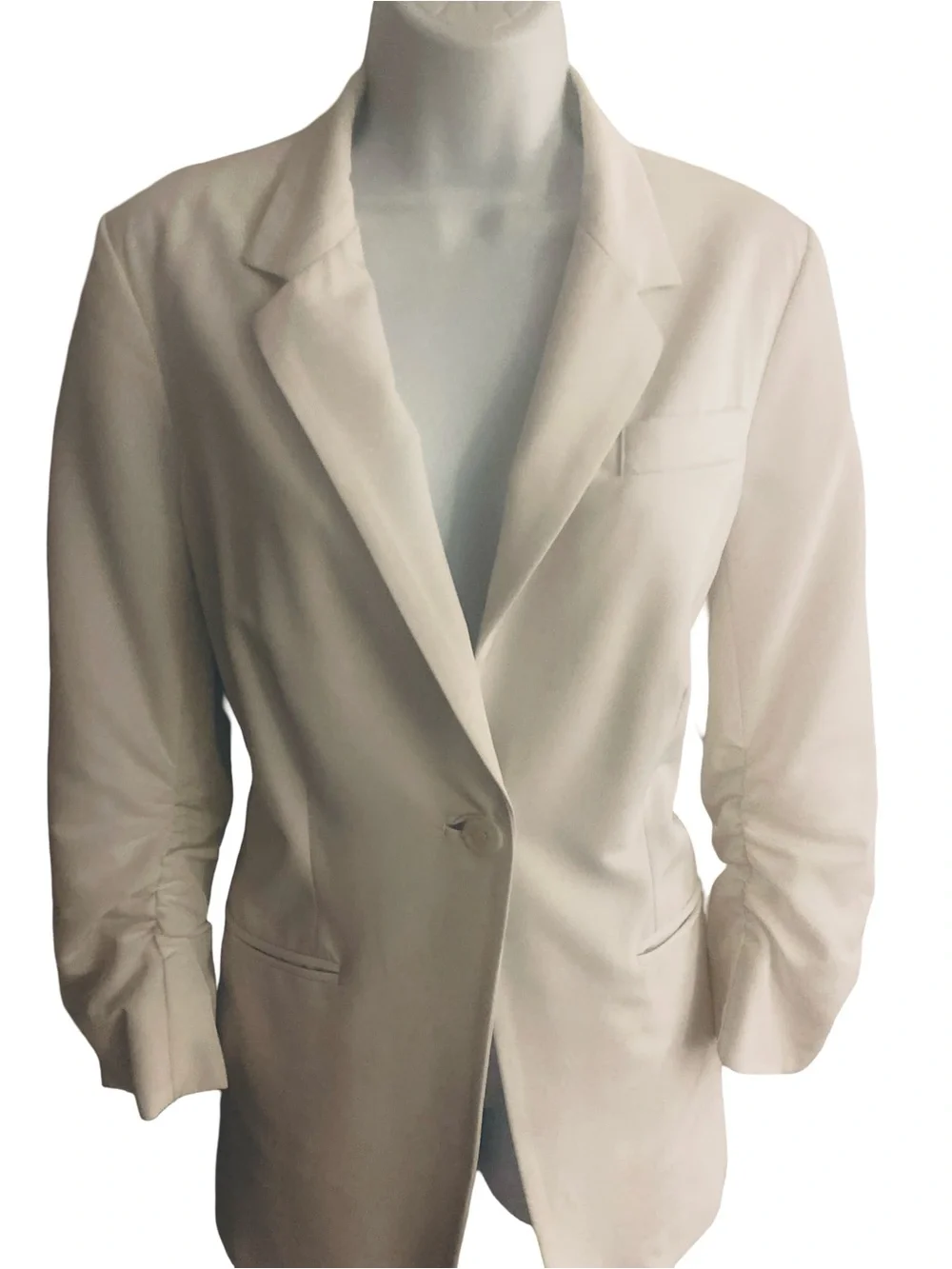 Peace of Cloth Ivory Single-Button Women's Blazer-8 ruched sleeves